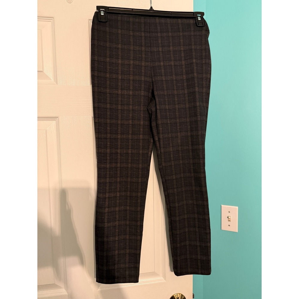 Max Studio Womens Plaid Pull On Skinny Pants Dark Grey Brown Size Small